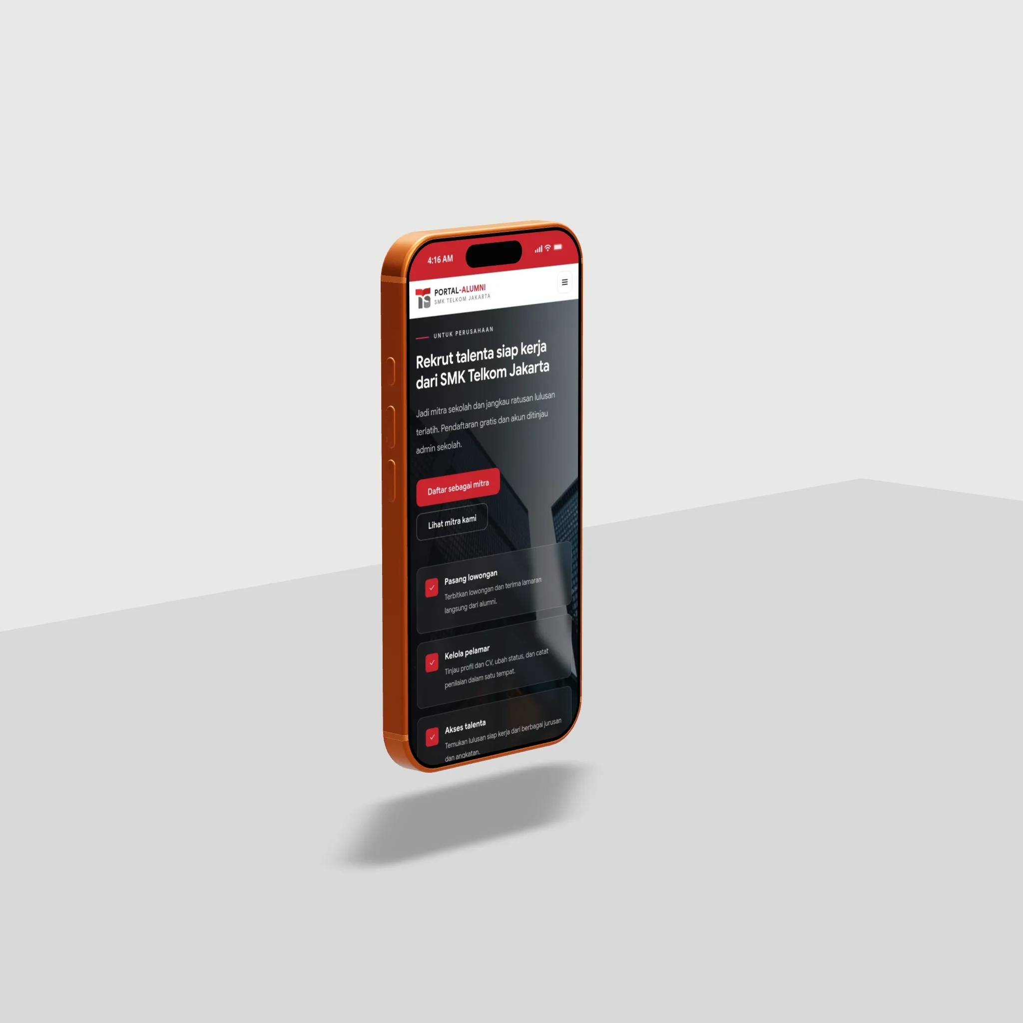 Hasil mockup iPhone dengan desain situs pada layar
